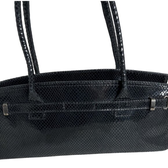 Stuart Weitzman Black Snake Embossed Leather Shoulder Bag W/Double Straps - Picture 3 of 10